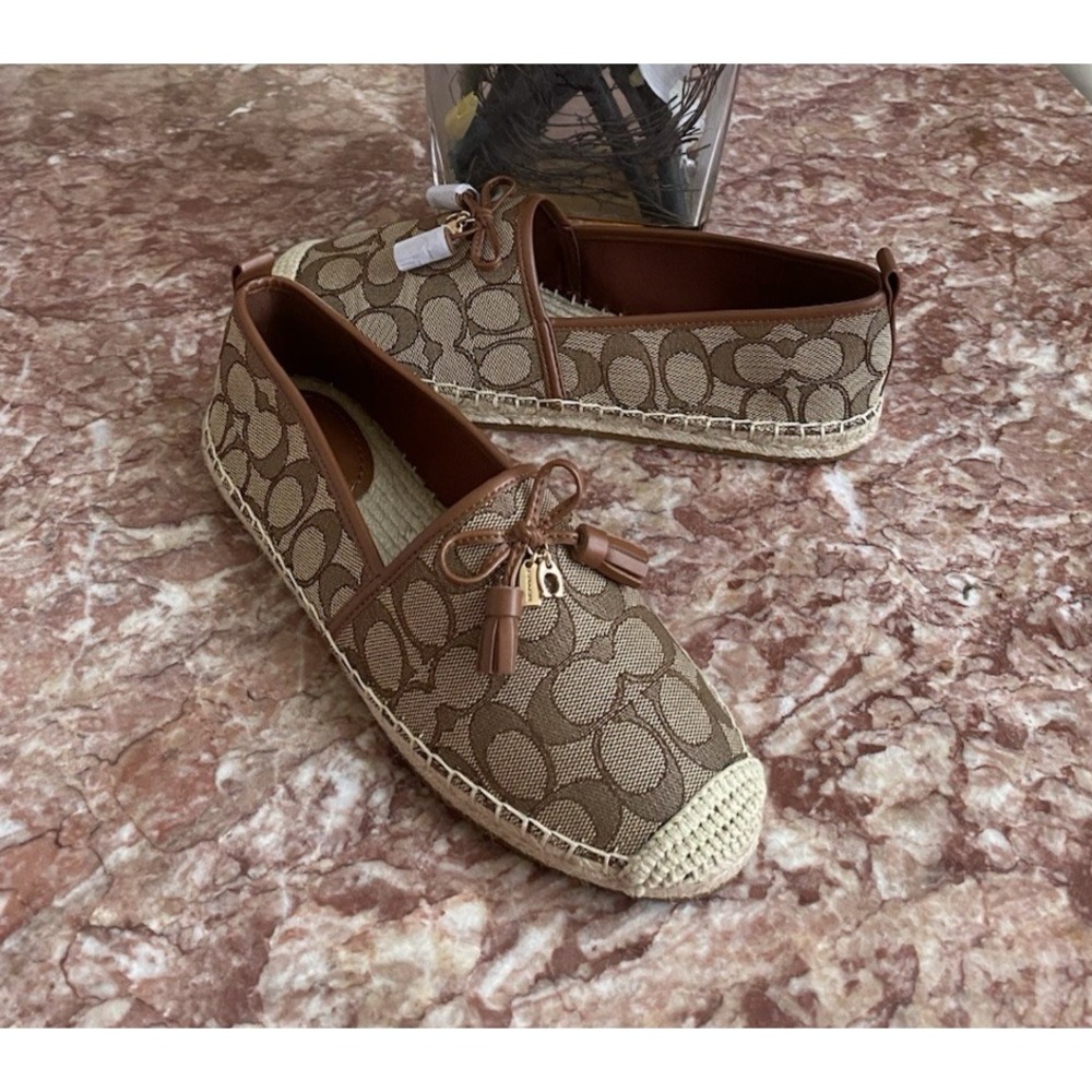 New Coach Carson Women's Espadrille Khaki/Saddle Canvas Loafer Shoes Size 8B